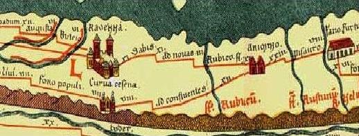 Rimini sulla Tabula Peutingeriana, esemplare del XII-XIII secolo di una carta delle principali vie dell'Impero romano.