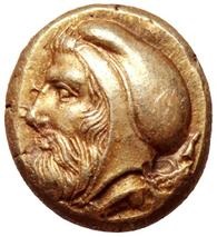 Tissaferne, satrapo di Misia. Hekte, Focea 478-387 a.C. ca. EL 2,55 gr. Dritto: Testa barbata del satrapo verso sinistra.