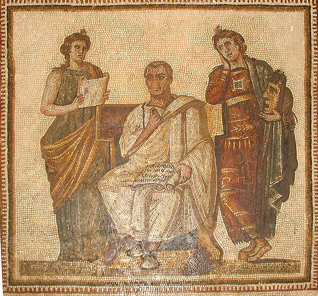Virgilio tra le Muse Clioe e Melpomene. Mosaico, III sec. d.C. Tunis, Museo del Bardo